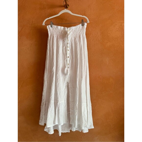Unbranded Dresses & Skirts - Gigi Moda White 100% Linen Smocked Button Front Maxi Skirt One Size